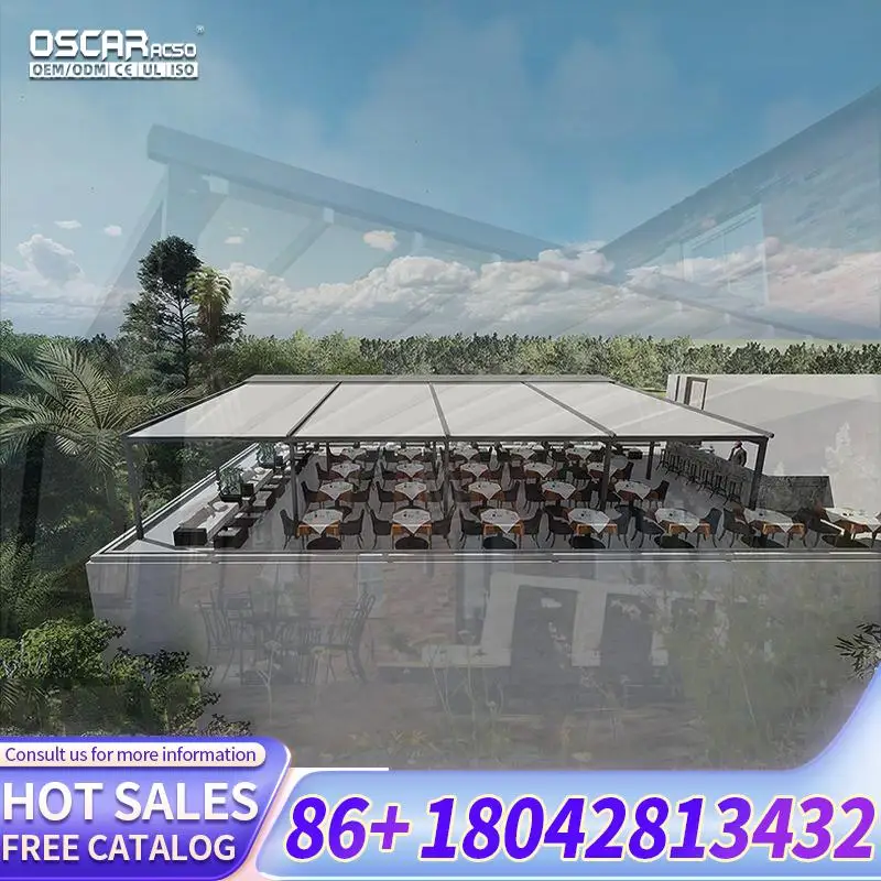 4X4 Moving Retractable Roof Shading with Gutter and Downpipe for Patio Garden Balcony Outdoor Shelter Canopy Retractable Canopy