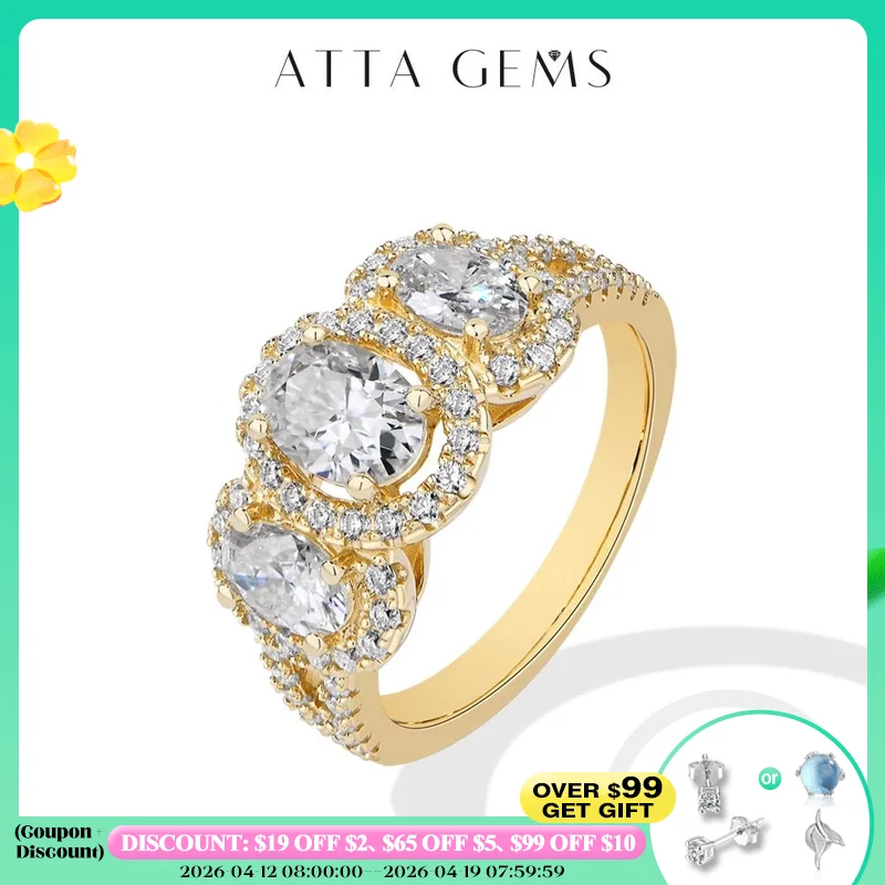

ATTAGEM S925 Silver Lab Moissanite Rings for Women Sparkling 3pc Diamond 18k Gold Plated Ring Luxury Romantic Engagement Jewelry
