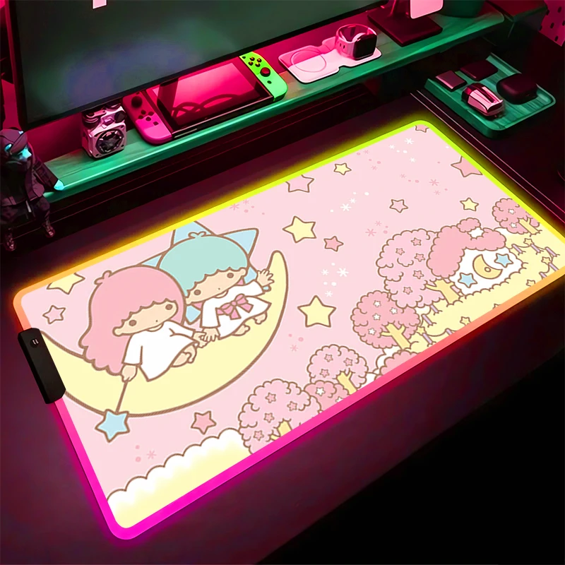 RGB LED Mouse Pad Laptop L-little Twin Star Rubber Extended Pad HD Mouse Mat Computer Game Mousepad PC Accessories Keyboard Pad