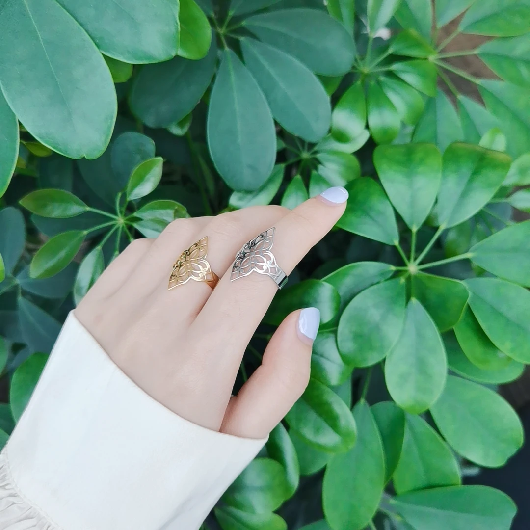 COOLTIME Celtics Knot Blume des Lebens Ring für Frauen Edelstahl Filigrane Blume Verstellbare Ringe Schmuck Paar Geschenk – Detail 6