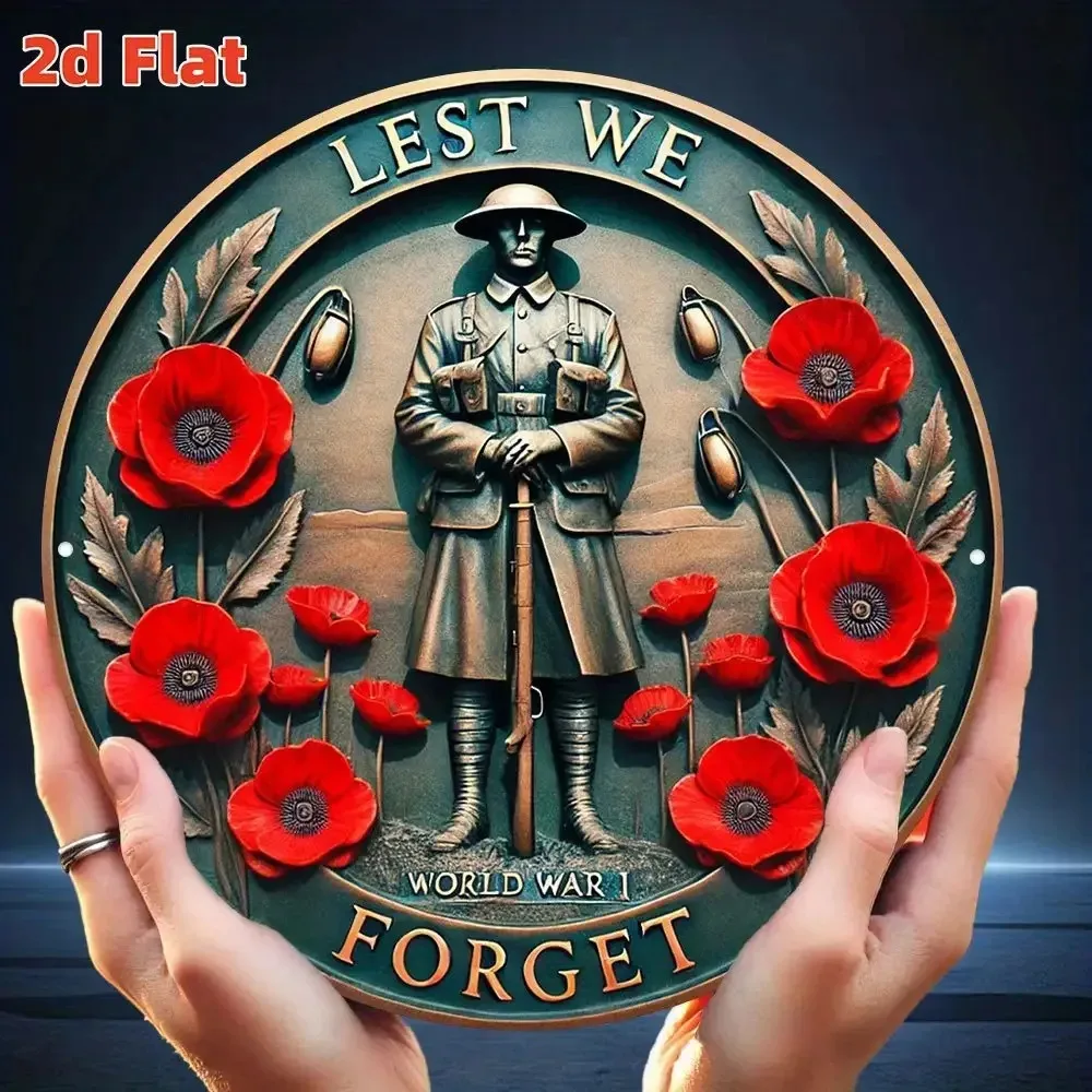 7,8 Zoll Metall-Wandkunst zum Gedenken, Mohnblumen-Hommage-Schild für Helden, Langlebige Aluminium-Hängedekoration für Innen und Außen