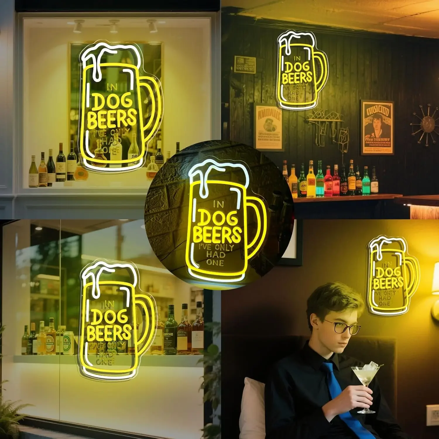 Dog Beer Neon Sign USB Dimmable LED Neon Light for Man Cave Home Bar Shop Pub Bistro Party Restaurant Hotel Game Room Decor Gift