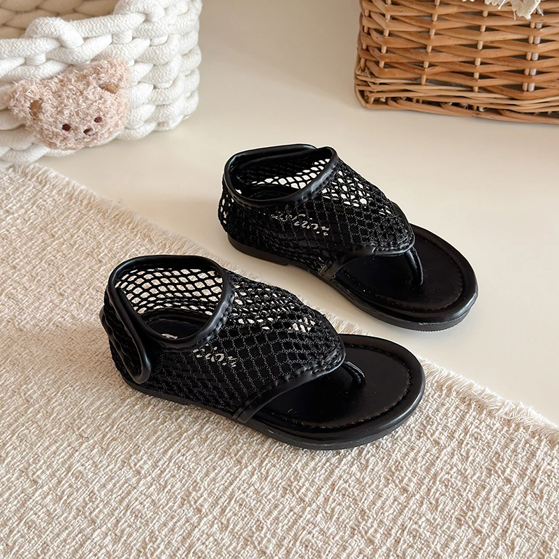 Spring Boys Girl's Flip Flop Sandals Mesh Hook-loop Breathable Chic Kid's Flat Shoe Solid Colors Anti-slip Casual Children Shoes