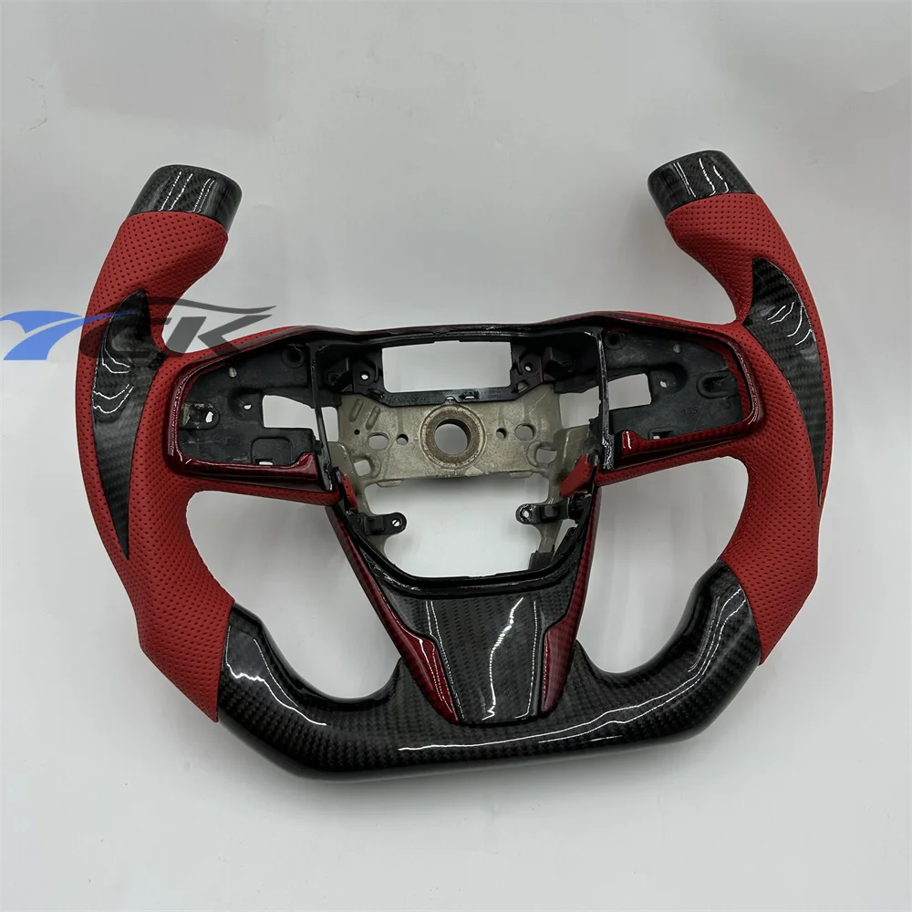 

Steering Wheel For 2016 2017 2018 2019 2020 2021 Honda Civic Customized Carbon Fiber Red Leather car accessories