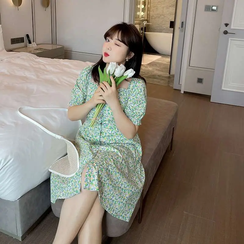 

Юбка макси A-силуэта из ПВХ с цветочным принтом, на молнии, с длинными рукавами-фонариками, модель 206 Xuan Chen Cleanfit, для полных фигур, летняя коллекция Ciwalk