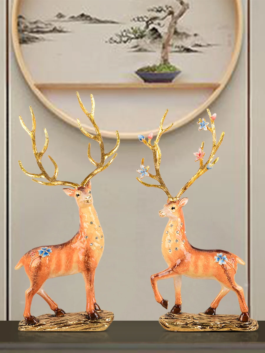 Enamel inlaid diamond lucky sika deer ornaments home accessories porch living room office