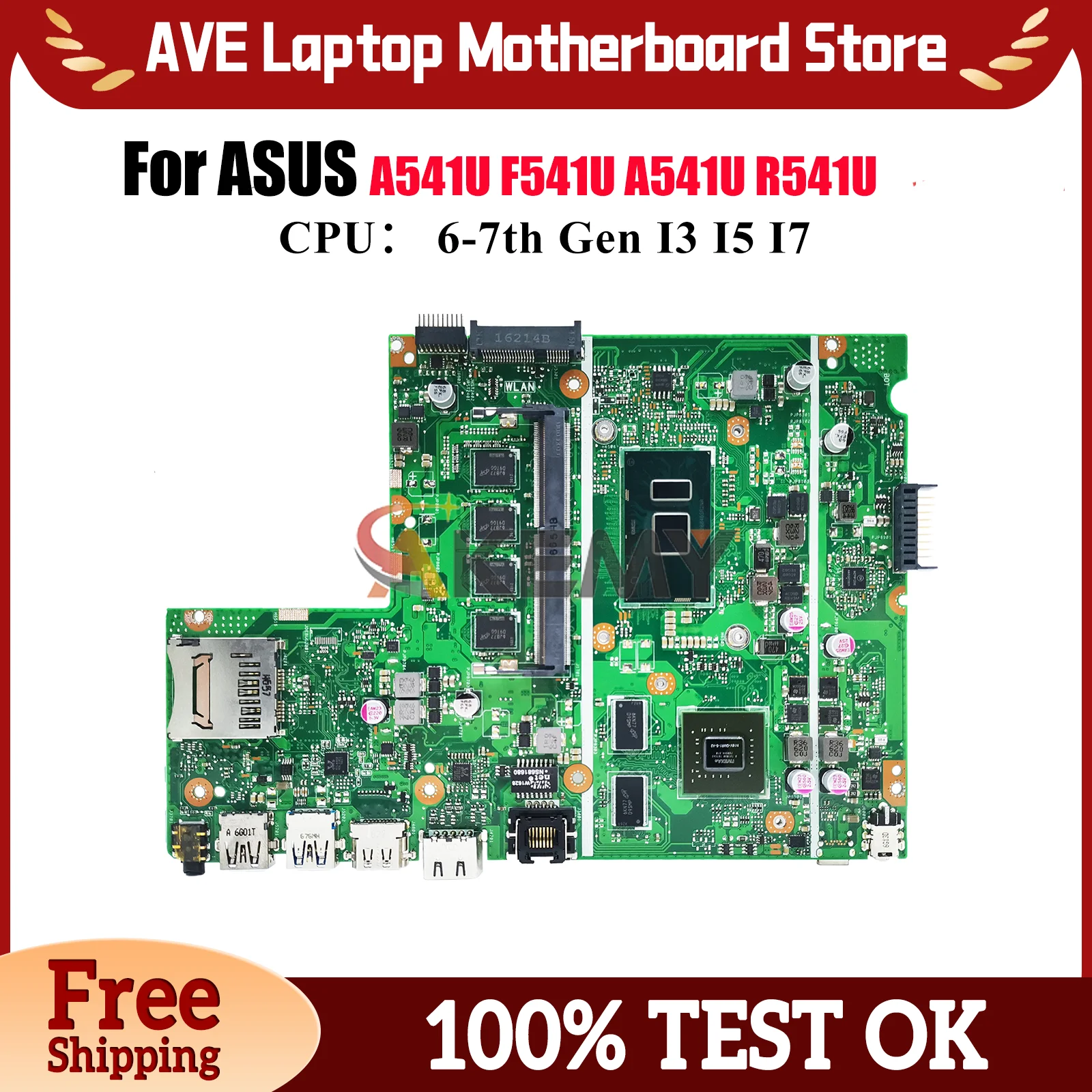 

X541UV Laptop Motherboard For ASUS VivoBook A541U X541UAK X541UV X541UJ A541U R541U X541UVK F541U X541U Mainboard I3 I5 I7 CPU