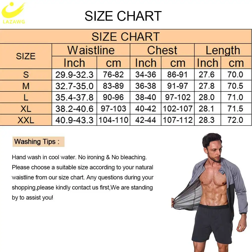 LAZAWG Men Sauna Suit Sweat Jacket Pants Slimming Leggings Top Weight Loss Set Workout Fitness Gym Fat Burner Zipper Thermal