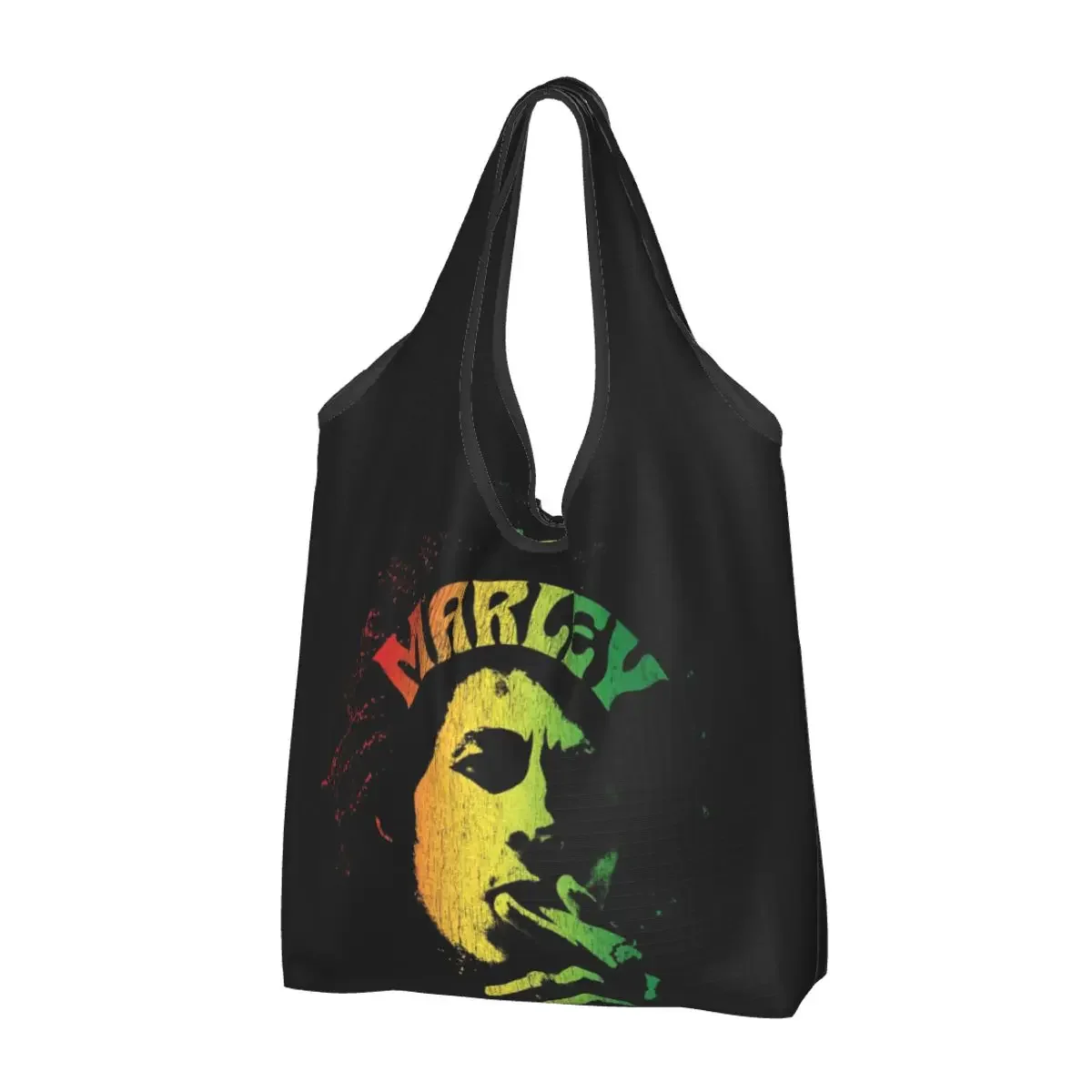 Jamaica Reggae Rock Bob Marley Portable Tote Shopping Bags Large Capacity Shopper Bag Grocery Handbag Shoulder Bag