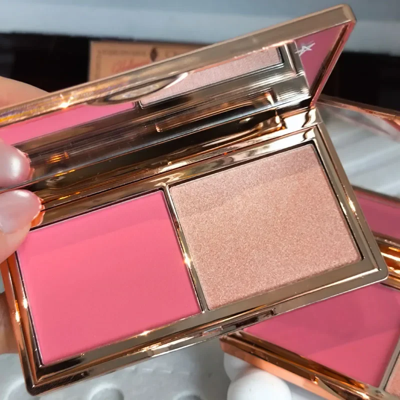 CT Starlight Powder Blusher Highlight Two Color Disc Delicate Makeup Love Heart Two Color Powder Blusher Peach Pink Cosmetics