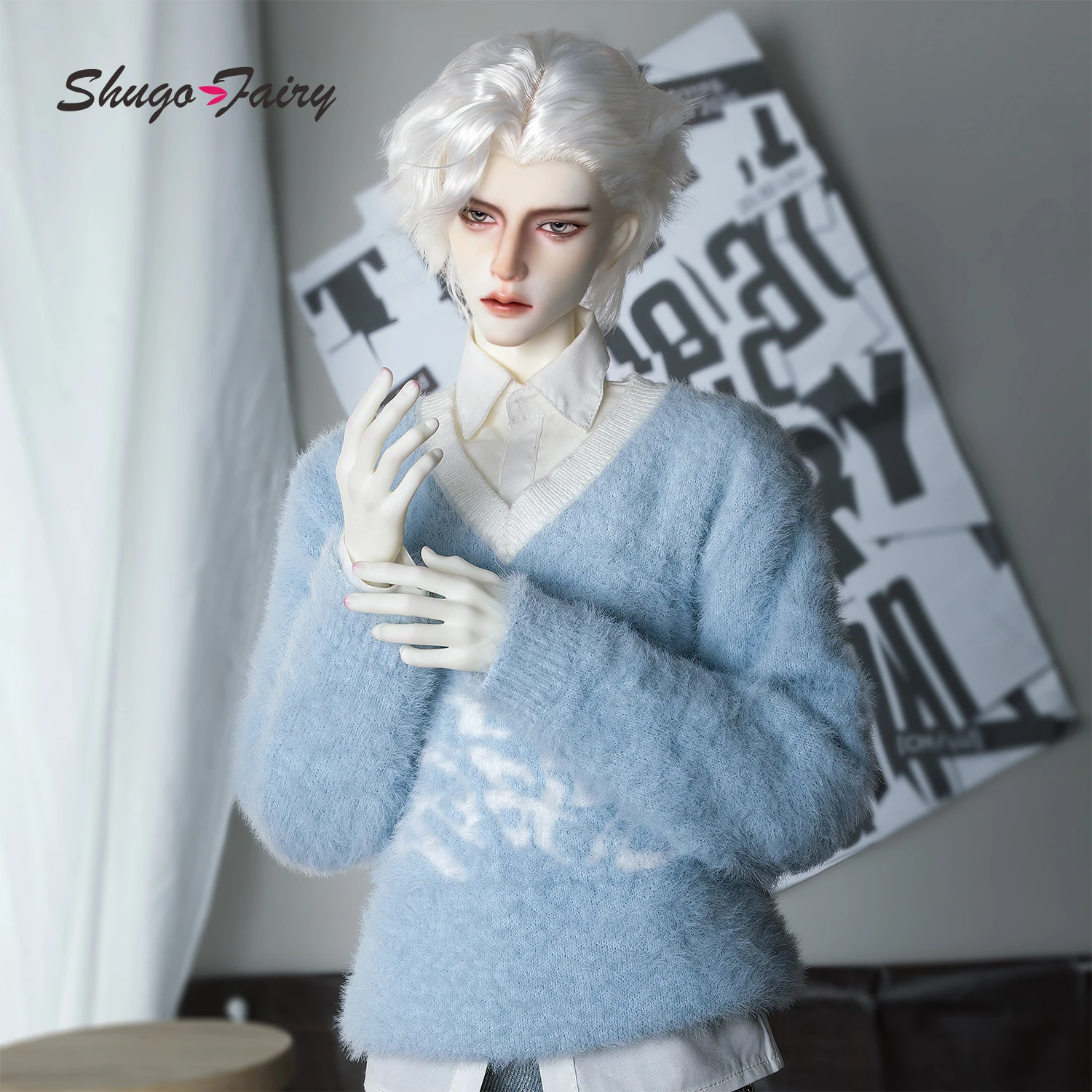 Shugafairy Carson D/E 1/3 BJD Uncle Head Set Completo, Figura de Resina Hecha a Mano con Atuendo Moderno Informal de Punto para Fotografía Artística