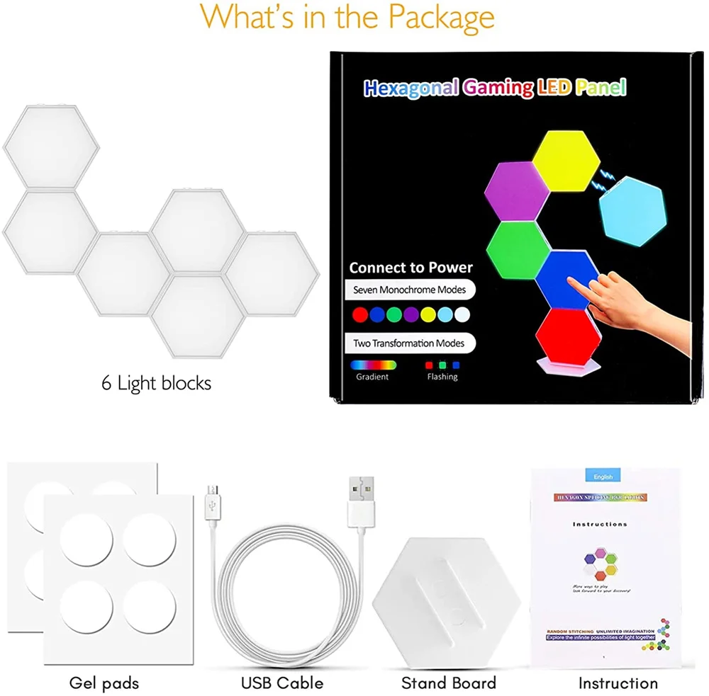 LED Hexagonal Wall Light DIY Touch Sensing RGB Geometry Night Light USB Quantum Lamp Colorful Modular Night Light For Bedroom