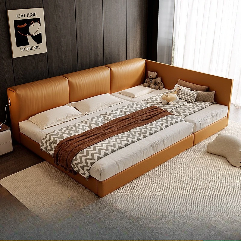 Tongyu special leather bed widened splicing three-person master bedroom warm tatami soft bag leather art bed