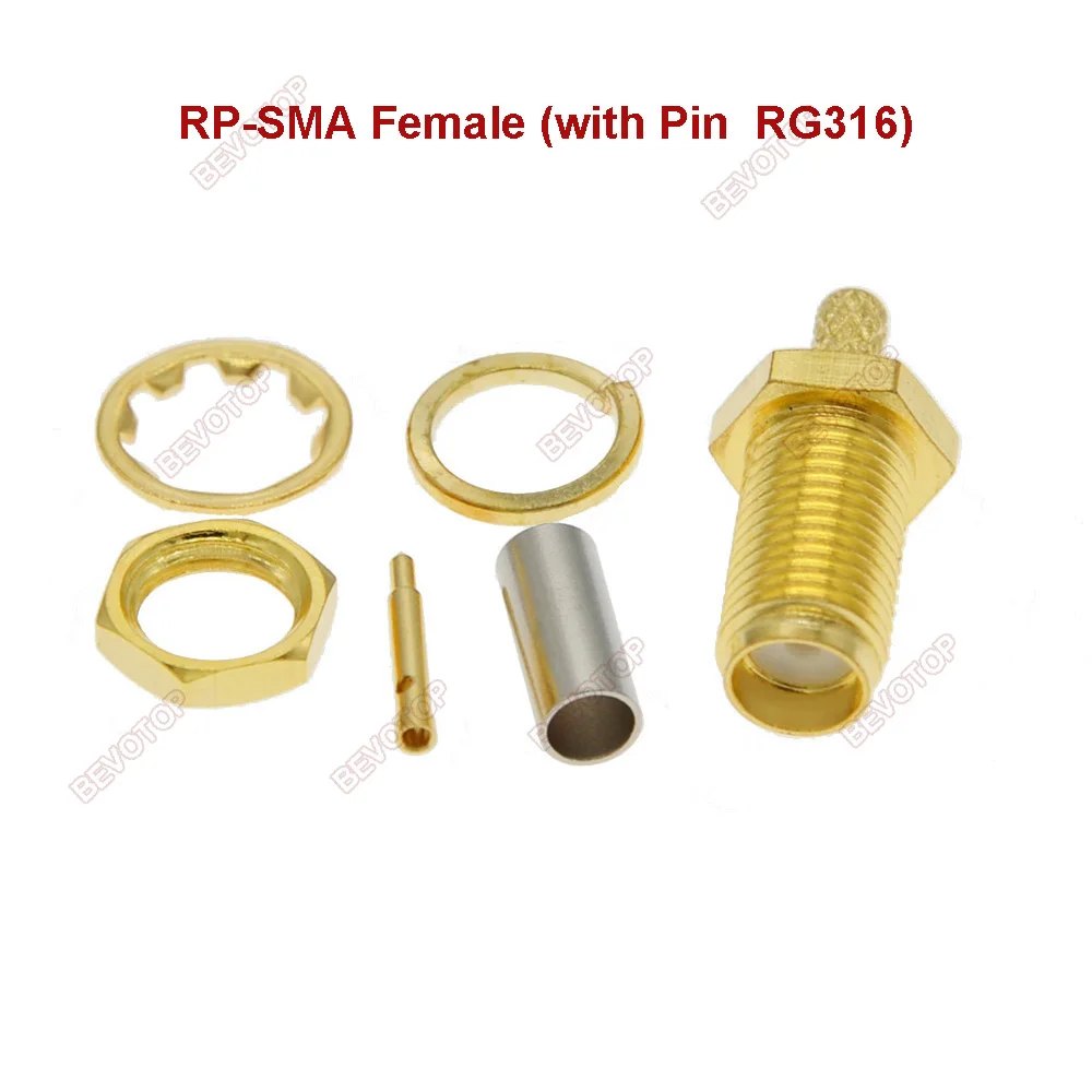 100pcs/lot SMA Male/Female Or RP-SMA Male/Female Center Nut Bulkhead Crimp RG174 RG316 LMR100 RF Connector Gold Plated 50 Ohm image 4