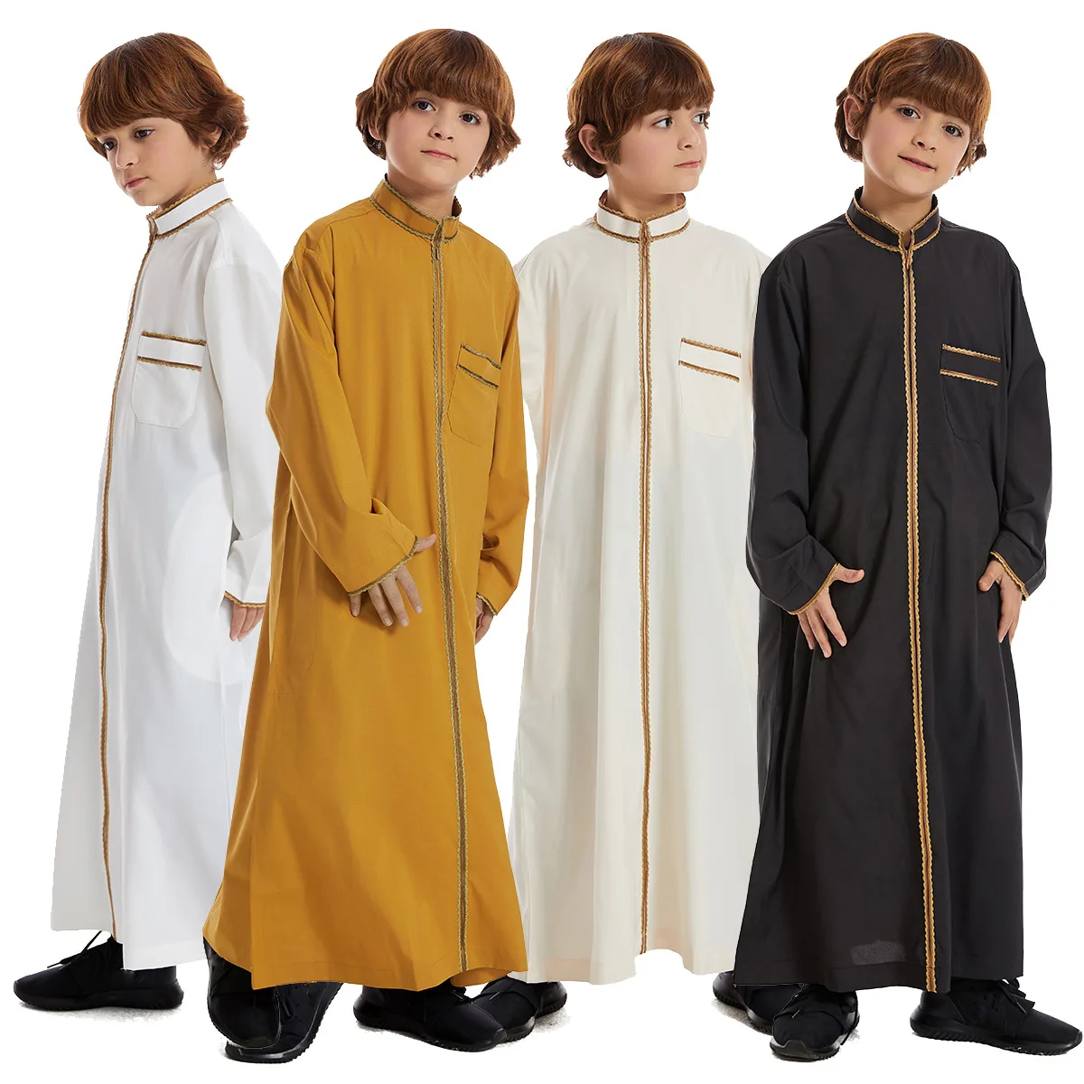 

Children Robe w/ Long Sleeves Teenager Muslim Clothing Boys Kaftan Islamic Middle East Arab Jubba Thobe for Four Seasons