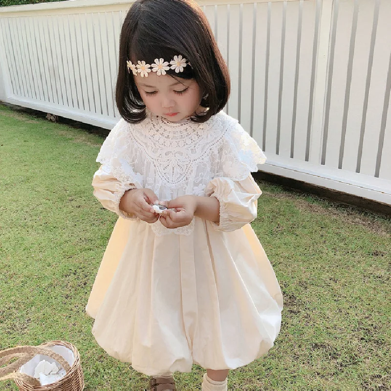 Girls' Dress with Detachable Lace Collar Fairy Princess Dress25Autumn New Fashion Foreign Trade Children's Clothing Wholesale