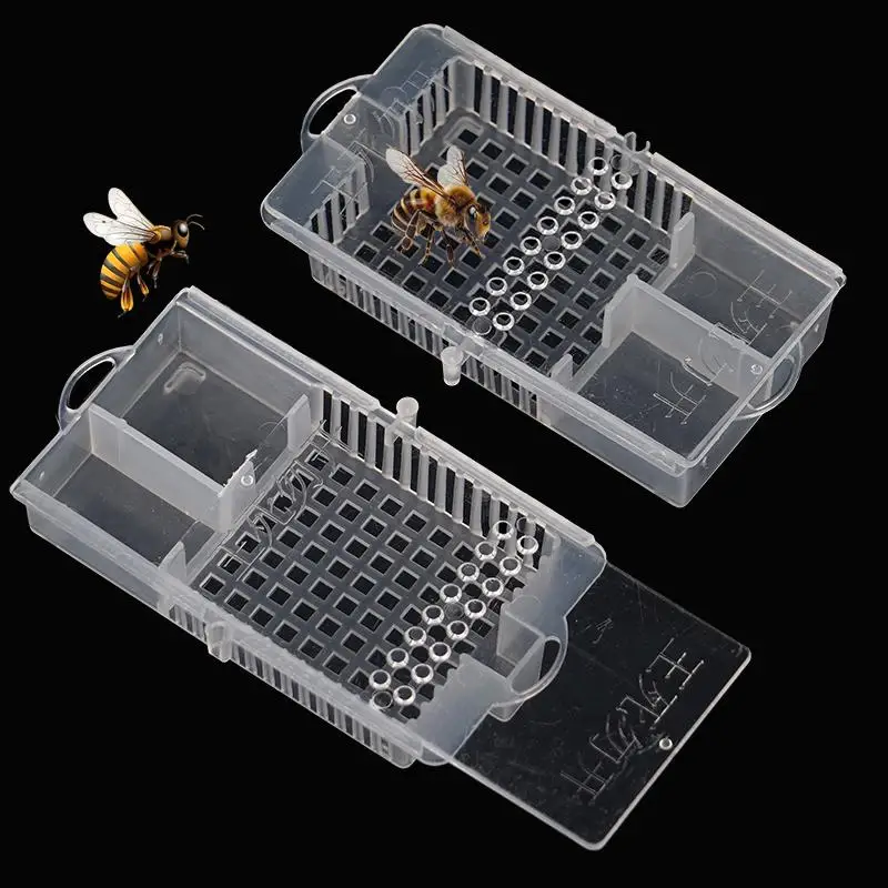 5Pcs Bee Queen Cage Beekeeping Widened Transparent Plastic Bee Cage Push Pull Type Bee Transfer Cage Bee Escape Prevention Tools