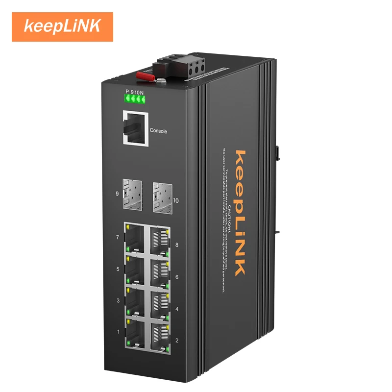 KeepLiNK Industrial Managed 10-Port Gigabit Switch with 8-PoE Ports and 2-SFP Uplink