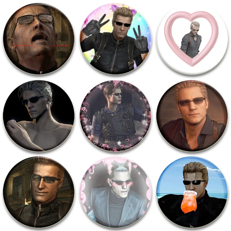 Fashion Decoration Badge Albert Wesker Pink Bow Kawaii Soft Button Pin Creative Meme Brooch Bag Coat Accessories Gift for Friend