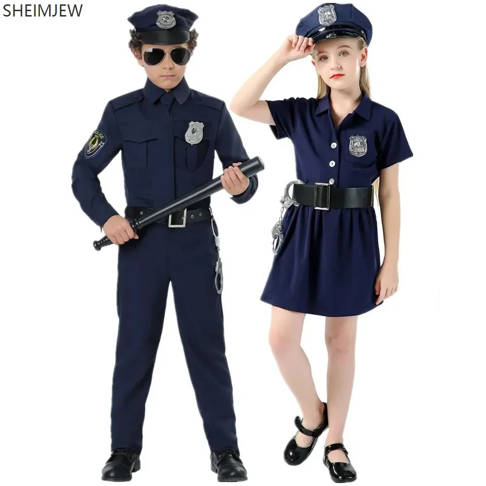 

Boys And Girls Police Uniforms Children Role Play Police Officer Costumes Game Clothes Halloween Show Carnival Party Suits 2025