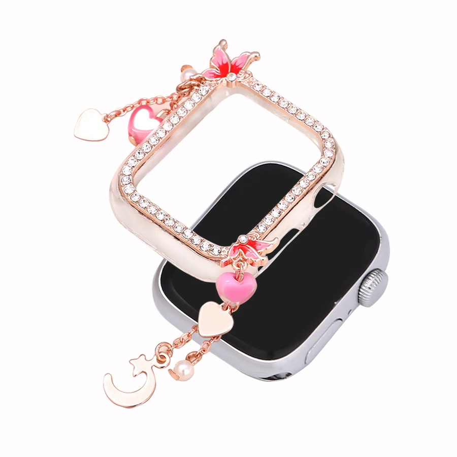 

Protective Case for Apple Watch series 9 8 7 Bling Rhinestone Women Fashion Jewelry Bumper Frame Cover iWatch Series 41mm 45mm