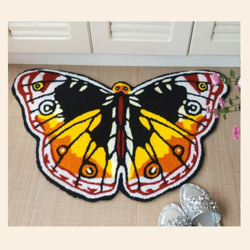 3D Embroidery Butterfly Shape Carpet Art Plush Rug Non-slip Floor Mat Aesthetic Home Decor Bedroom Bathtub Doormat 80X50cm