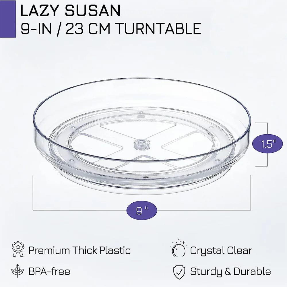 1PCS 9 Inch Lazy Susan Spice Rack Organizer, 360 Degree Rotating Round Lazy Susan Turntable for Cabinet, Clear