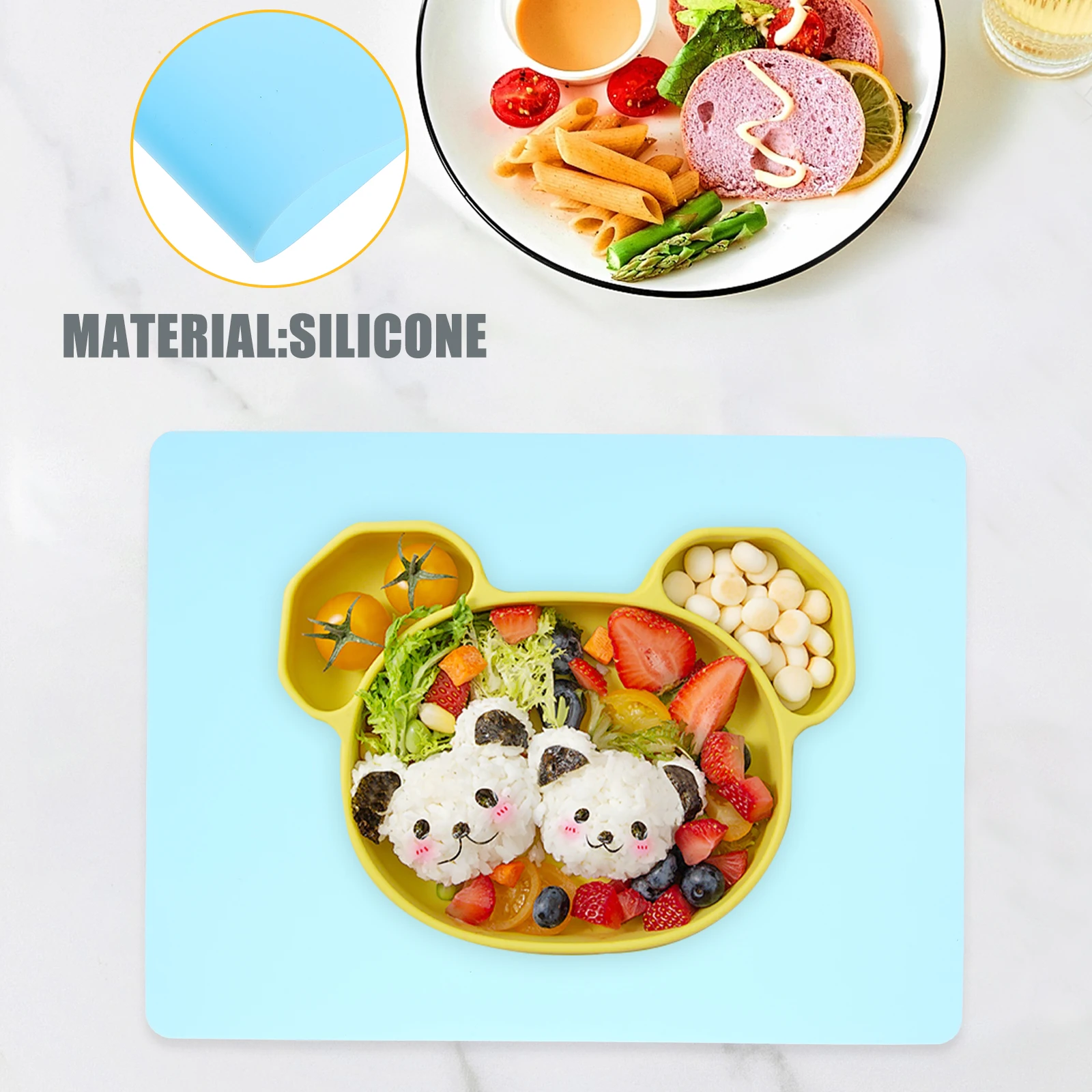 

2pcs Silicone Placemats Kids Reusable Stain Resistant Lightweight Durable Non Stick Easy Clean For Children Toddlers Baby