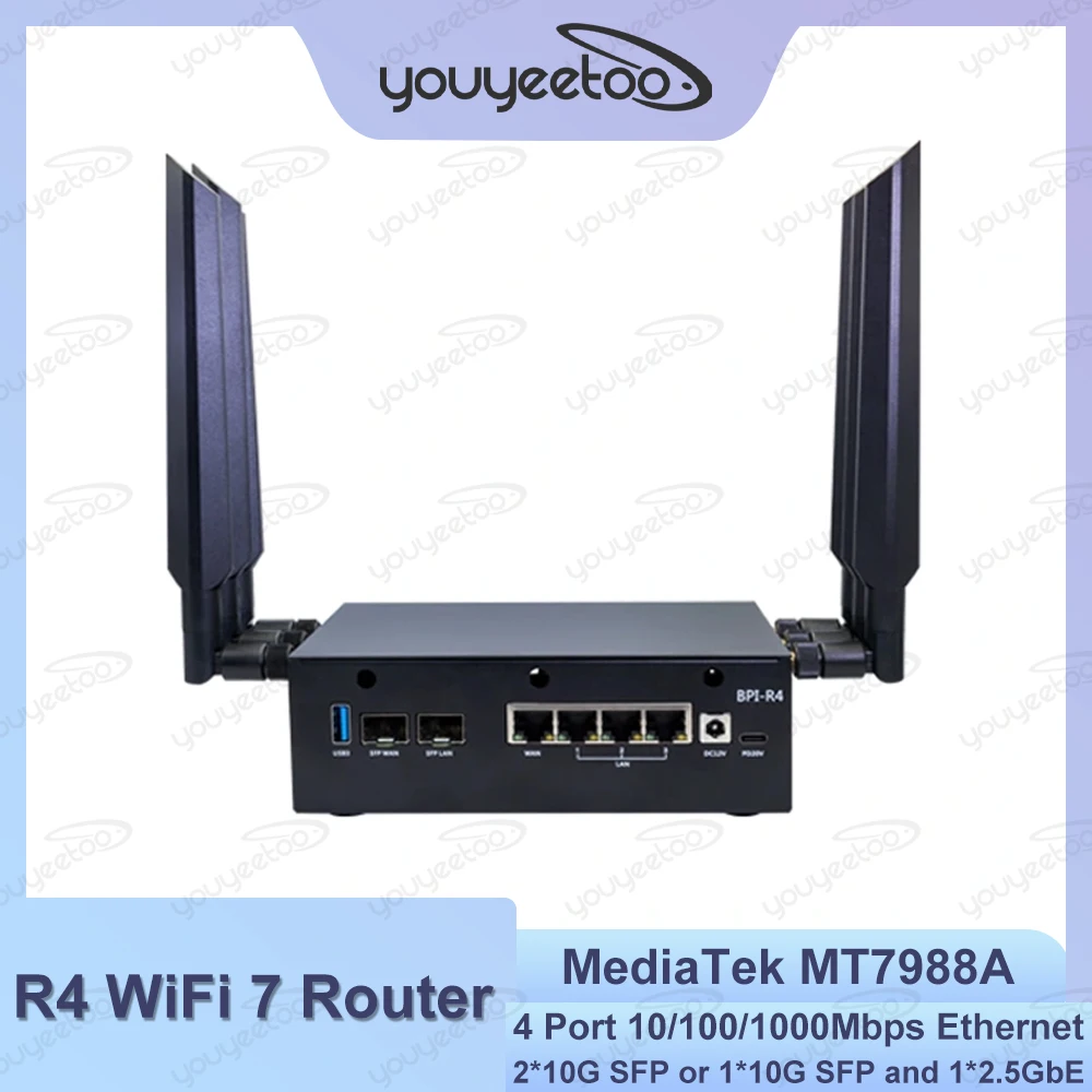 

Banana Pi BPI-R4 WIFI 7 Router Kit MediaTek MT7988A (Filogic 880) SOC Openwrt Smart Router 4 Gbe Network Port Wireless Repeater