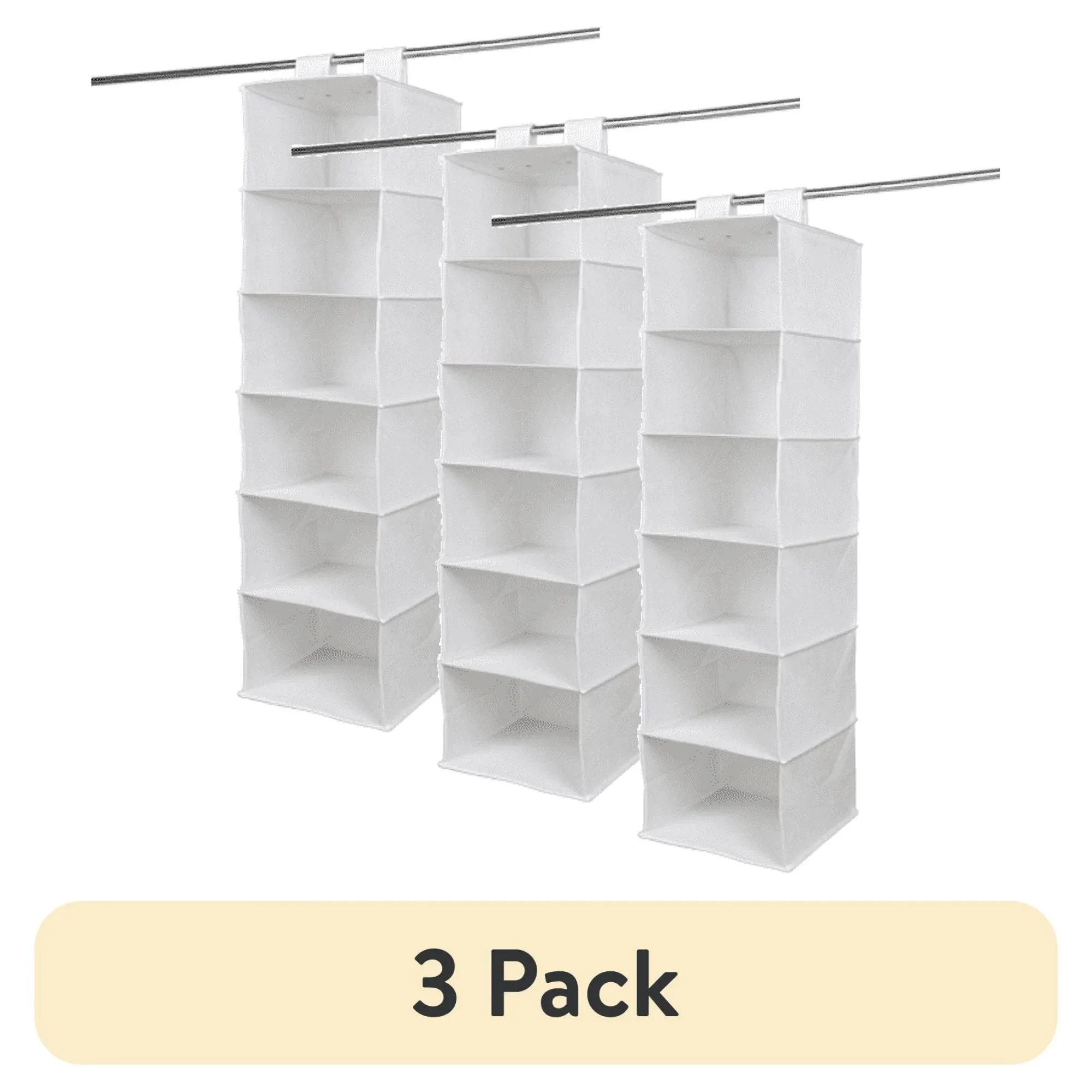 

(3 pack) 6 Shelf Non Woven Hanging Closet Organizer, Arctic White, Adult and Child