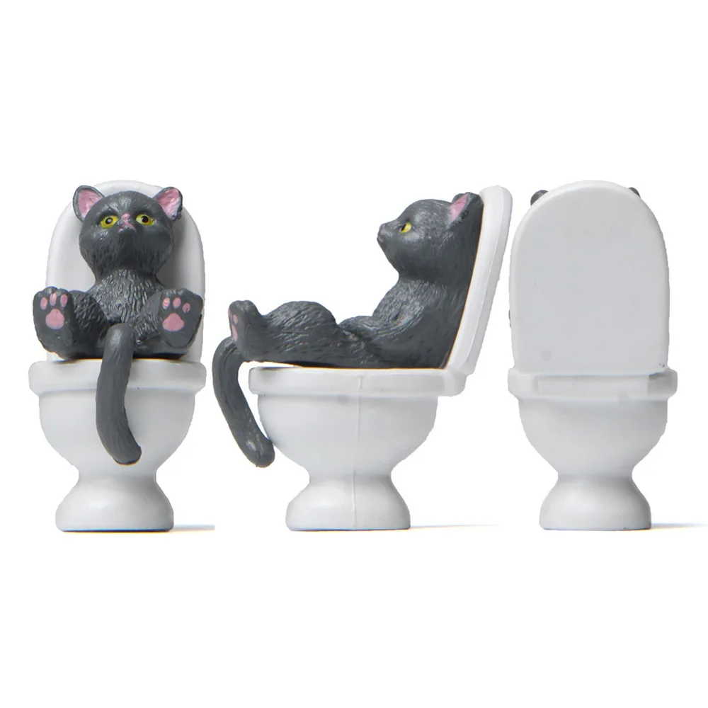 Toilet Series Miniature Cat Figurine Cute Long Lasting Cat Statue Nice-looking for Office