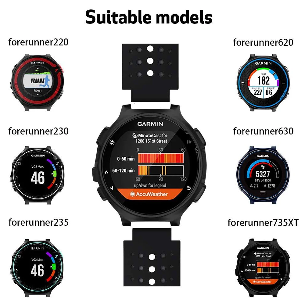 สายนาฬิกาข้อมือซิลิโคนสำหรับ Garmin Forerunner 220/230/235/620/630/735XT, สายอะไหล่สร้อยข้อมือโลหะหัวเข็มขัด