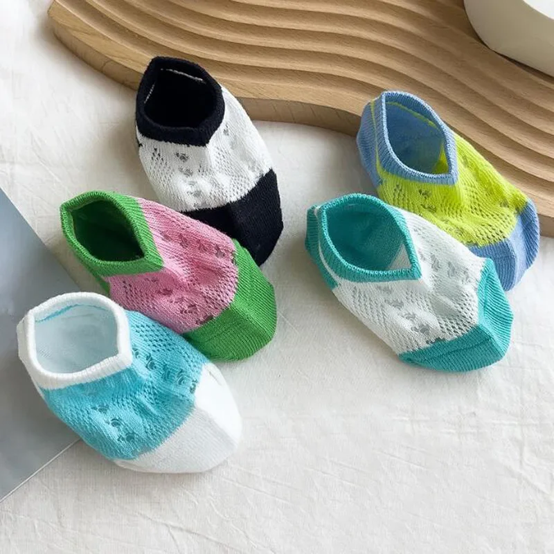 Summer New Mesh Children's Socks Thin Breathable Cotton Boat Socks Multi-color Stitching Baby Durable Sweat-absorbent Socks