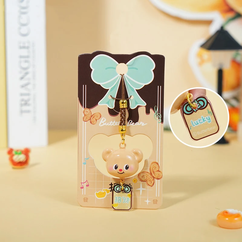 Cartoon Butter Bear Hydrobell Keychain Cute Listen to Exclusive Water Music Fortune Cream Bear Pendant Mobile Phone Chain Keyfob