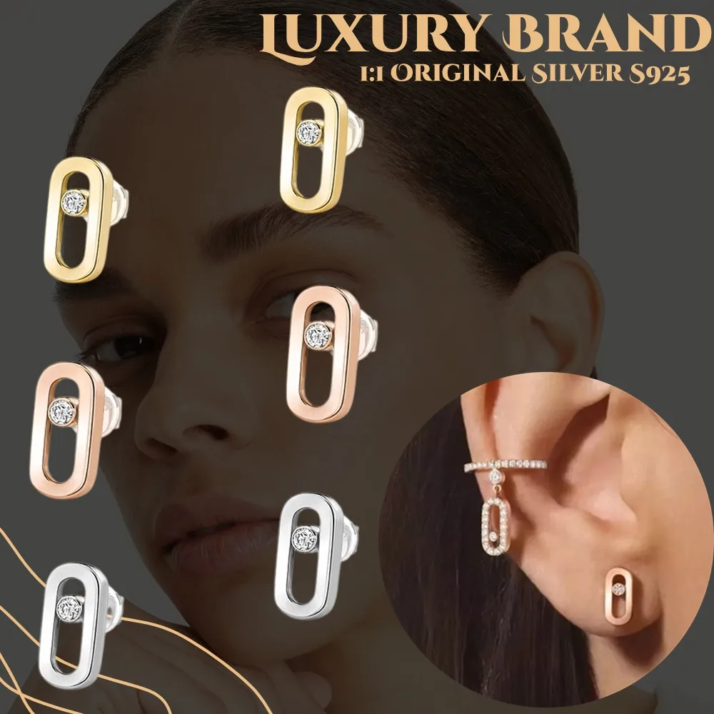 Gleaming original GOLD MOVE UNO STUD EARRINGS Pink Gold Diamond Sterling Silver 925 earrings Luxury woman Jewelry Accessories