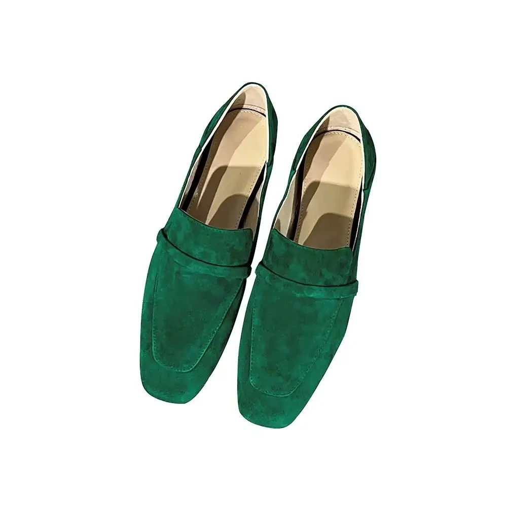 Women Flats Spring Autumn Mules Korea Style Simple Shoes Size 44 Cowhide Square ToeSlip On Loafers Women Shoe Without Heel 1 CM