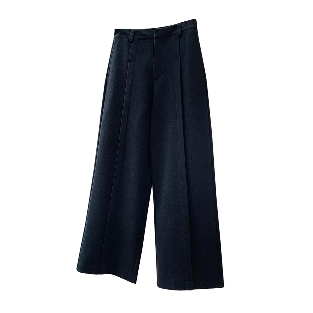 Winter New Simple Polished High Waist Pleated Wide Leg Trousers Loose and Thin Straight Trousers Women Thick 2025