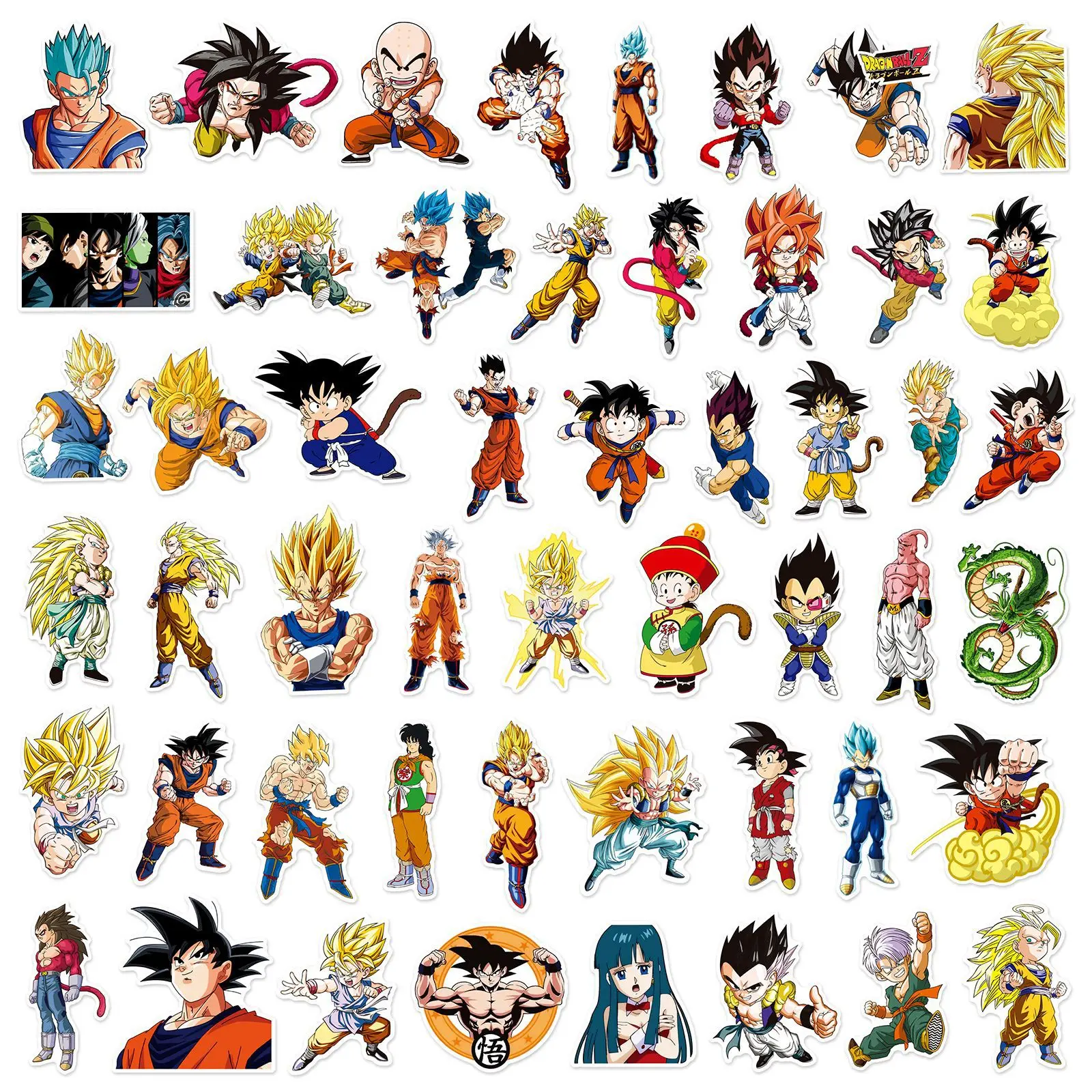 Pegatinas impermeables de dibujos animados para monopatín, 50 piezas, Goku Evolution, Goku, guitarra, suministros de decoración DIY