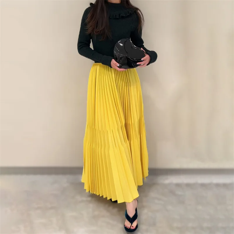 

Skirts for women 2026 Spring new low waist slim fit large swing skirt Pleated craft women's long skirt casual women's half skirt