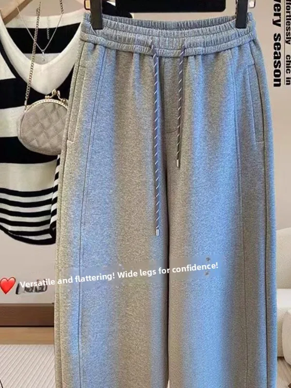 Cintura alta ey casual esportes calças de perna larga para mulheres outono na moda emagrecimento nove pontos calças confortáveis plus size