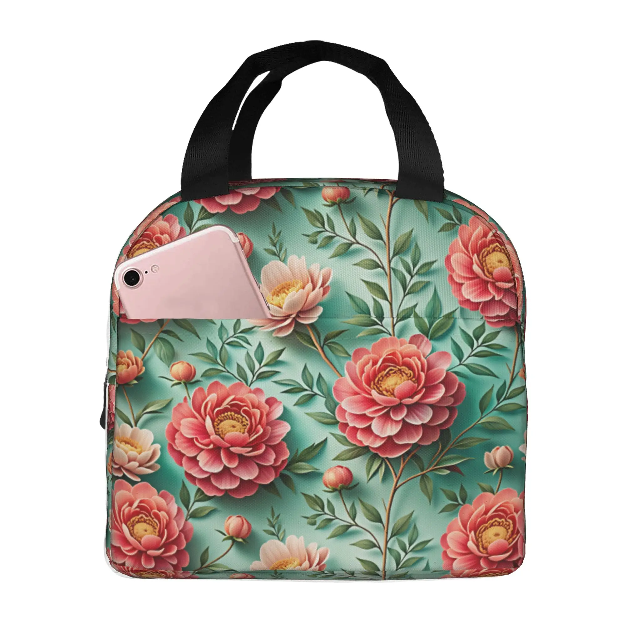 Luxury High 3D Floral Insulated Lunch Bags for Fashion Trend 3D Flowers Resuable Cooler Thermal Bento Box Outdoor Camping Travel