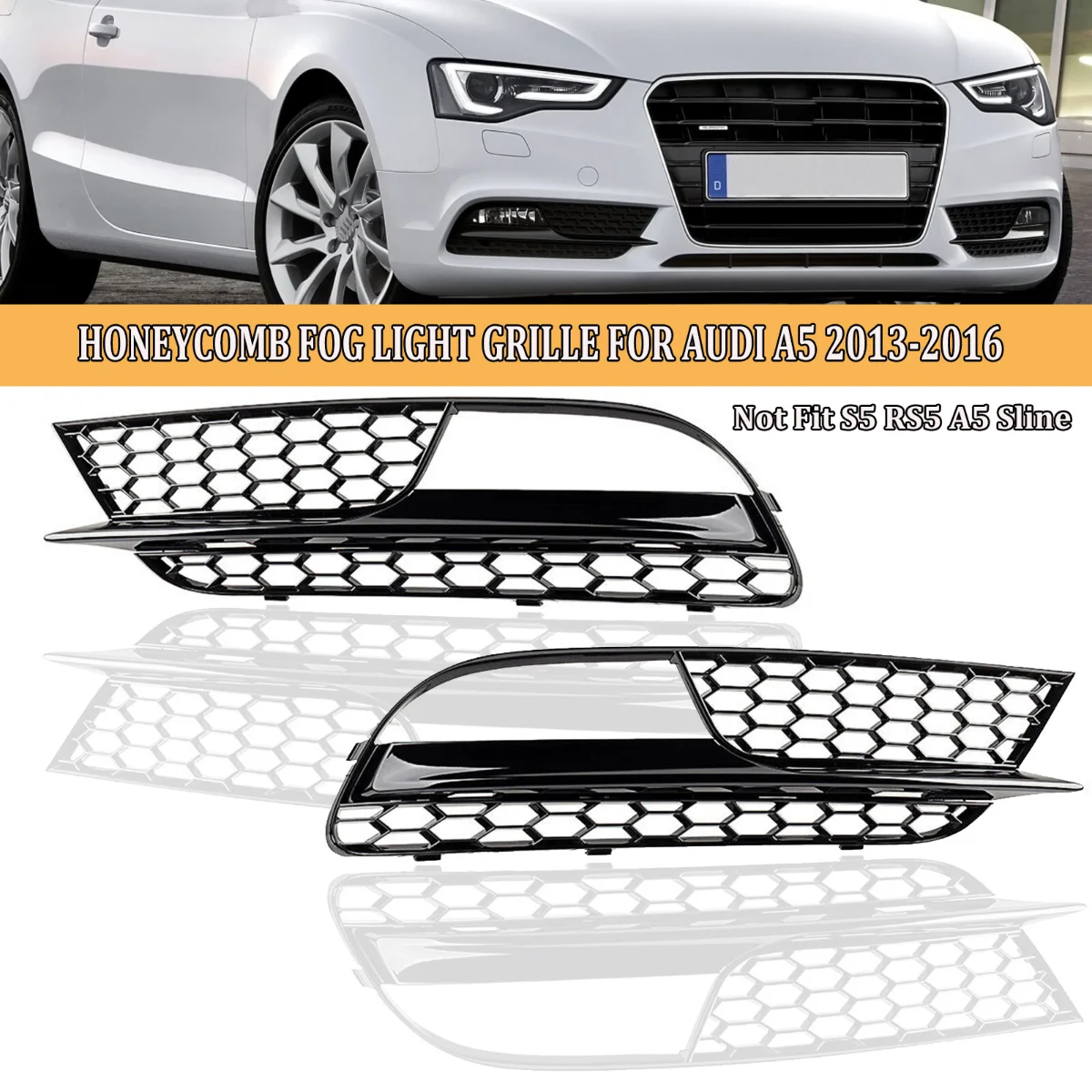 

Для Audi A5 2012-2016 глянцевый черный сотовый автомобильный противотуманный фонарь, решетка, передняя противотуманная фара 8T0807681H 8T0807682H