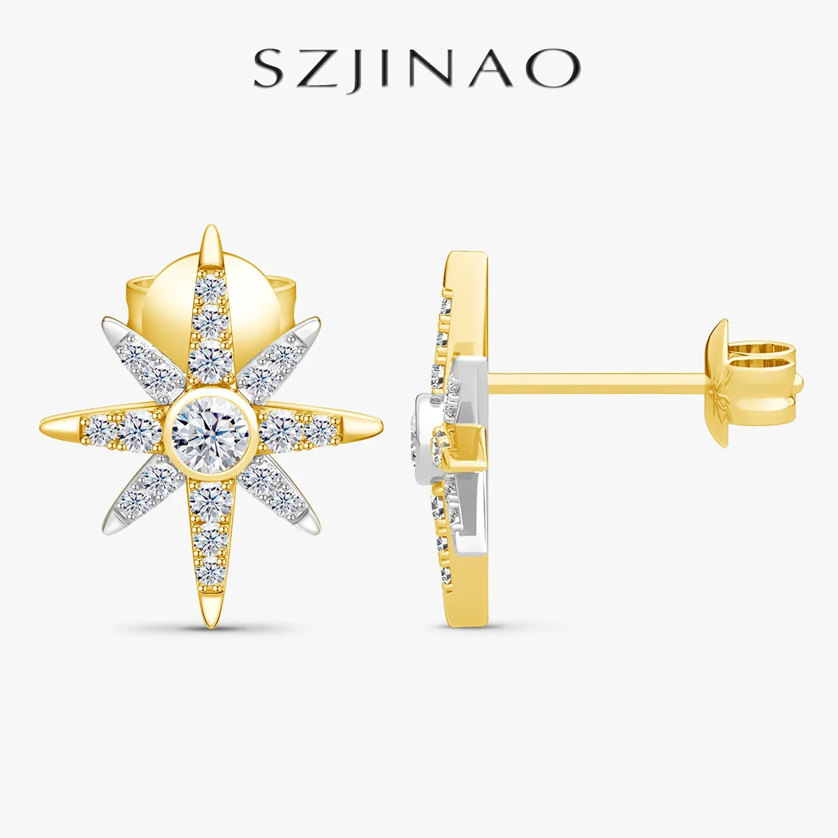 

18K Gold Plated Luxury Starburst Moissanite Stud Earrings GRA Certified 925 Sterling Silver Jewelry for Women Anniversary Gift