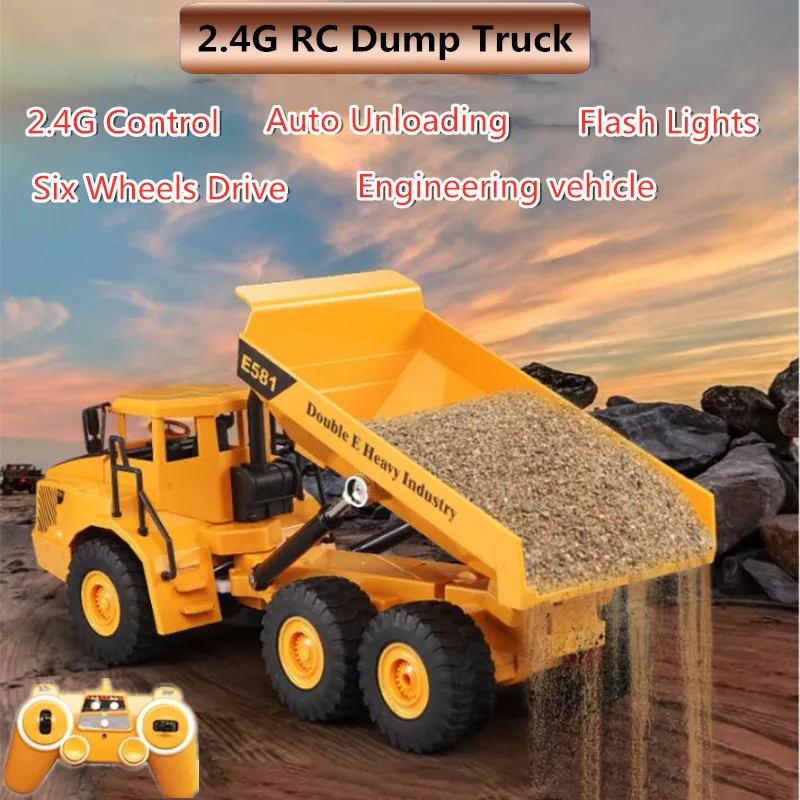 

High Simulation RC Dump Truck 2.4G 6WD Remote Control Engineering Vehicle With Six Wheels Flash Light Can Up Down Auto Unloading