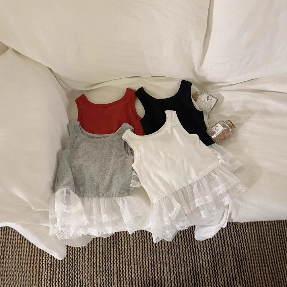 

Splicing Mesh Vest 2025 Spring and Summer New Korean Fashion Solid Color Cute Casual Simple All-match Splicing Mesh Vest