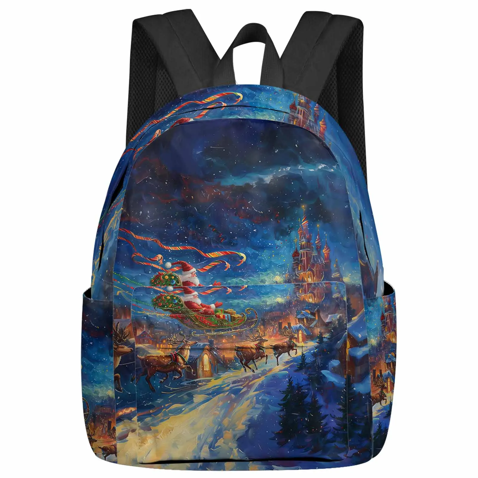 Night View Santa Claus Sled Reindeer Backpack School Bags for Teenagers Students Laptop Bag Women's Casual Travel Backpack