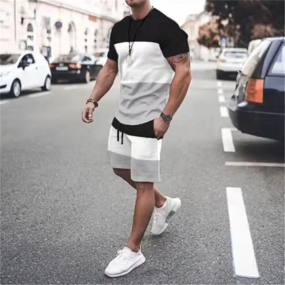 

New Summer Men's Tracksuit Stripe 3d Printed T-shirt+Shorts Set Men Sport Outfit Jogging Suit Kid Tshirt Suit Women Clothes Set