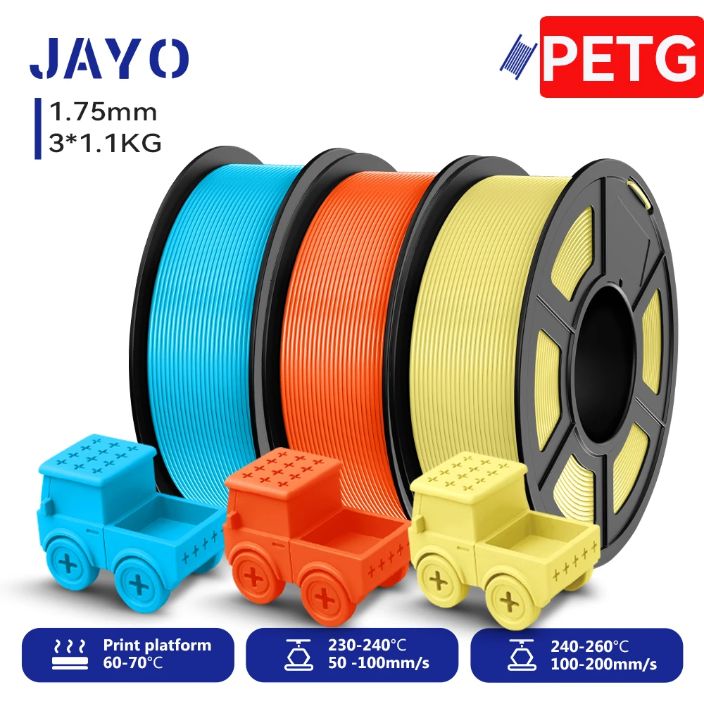 JAYO 3D PETG / PLA / PLA plus / PLA Matte printerfilament 1,75 mm 3D-printbereik High Flow Snelle PETG 3D-printerfilament voor 3D