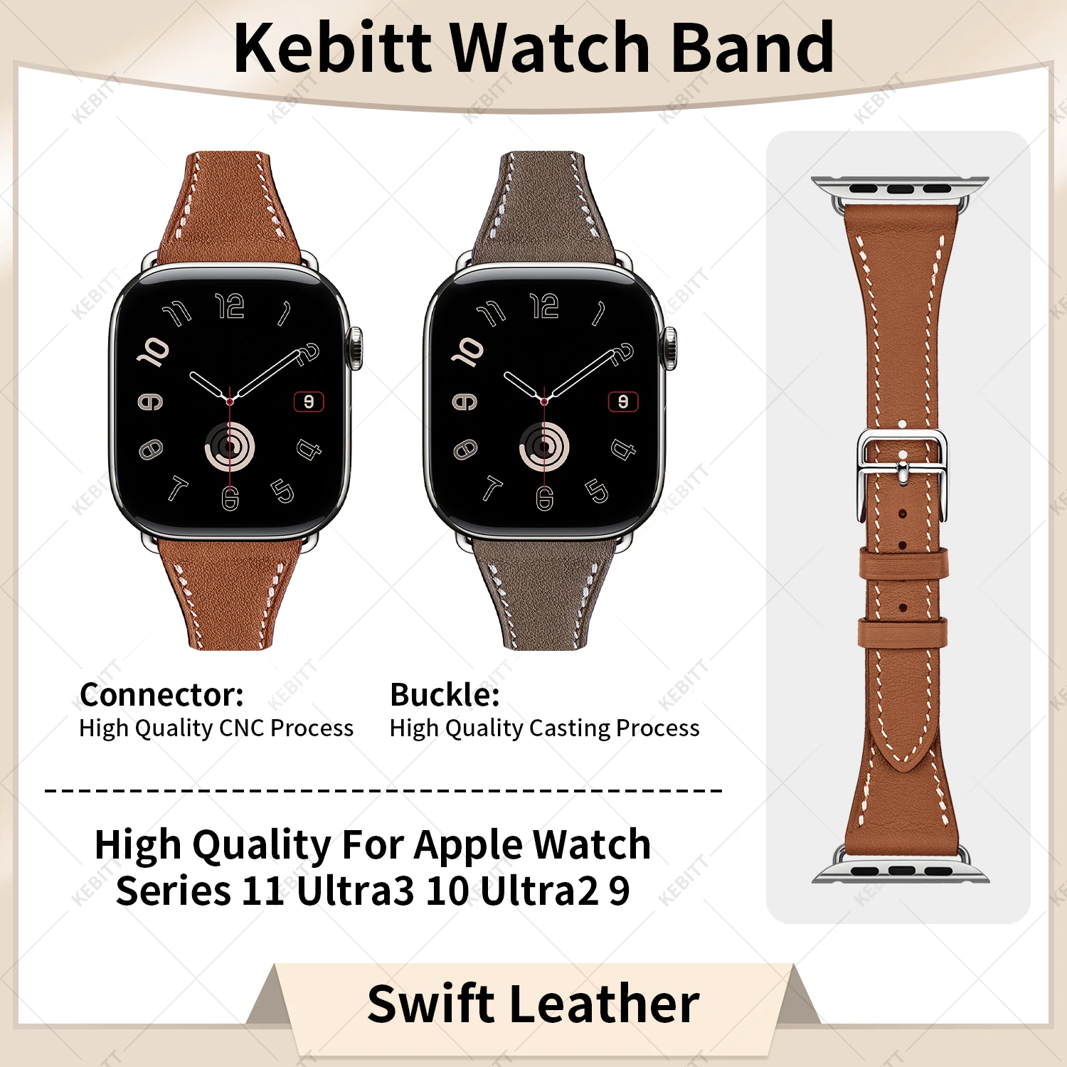 

Kebitt Women's Genuine Cow Leather Watch Band High Quality Compatible Apple Watch Series Ultra3 11 10 9 8 7 SE 3 Iwatch Bracelet