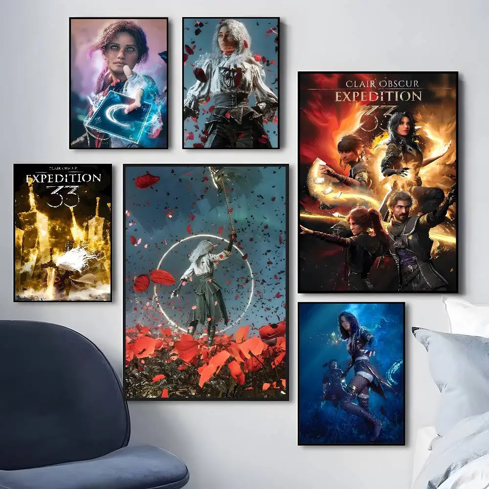 C-Clair Obscur E-Expedition 33 Poster HD Home Decor Sticky Wall Waterproof Home Living Room Bar Aesthetic Decor